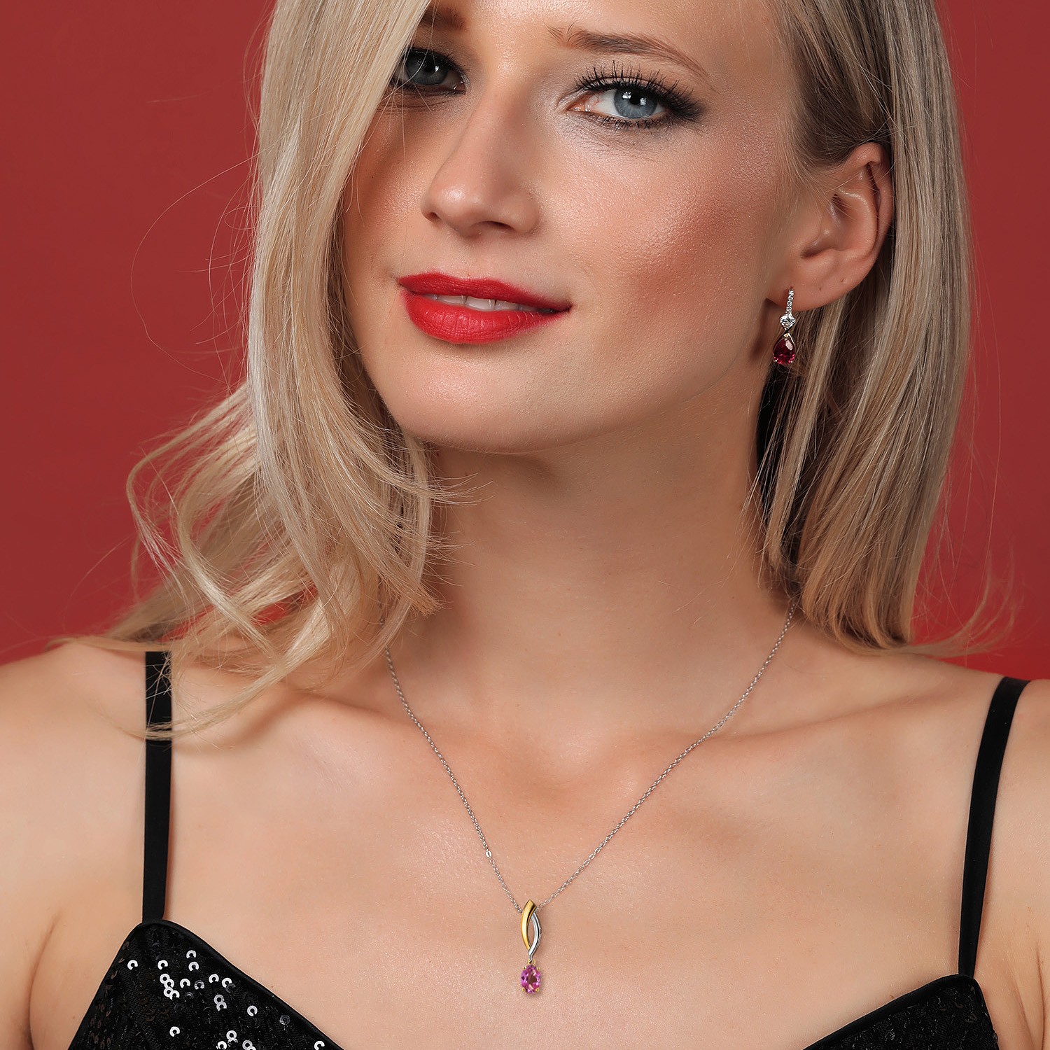 925 Silver and 10K Yellow Gold Pink Mystic Topaz Pendant Necklace for Women |