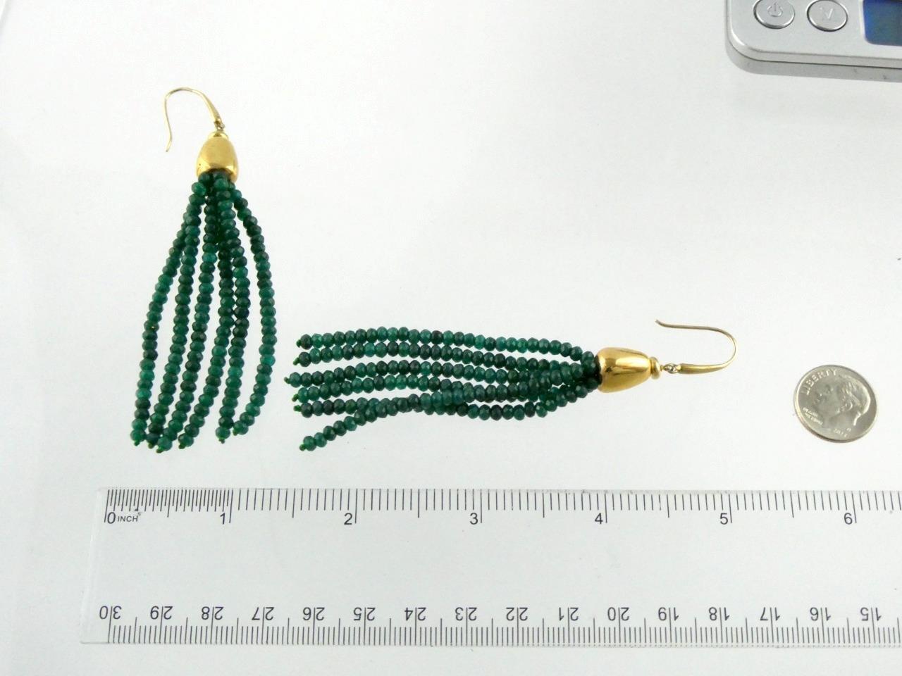 Gilded Sterling Silver Faceted Green Onyx Tassel Hook Earrings 925 18.7g 3.75 In