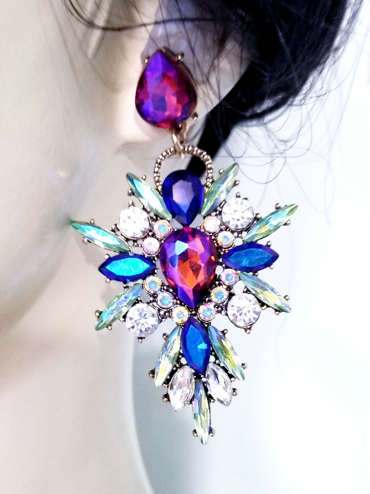 Chandelier Earrings Multi Rhinestone Crystal 2.8 in