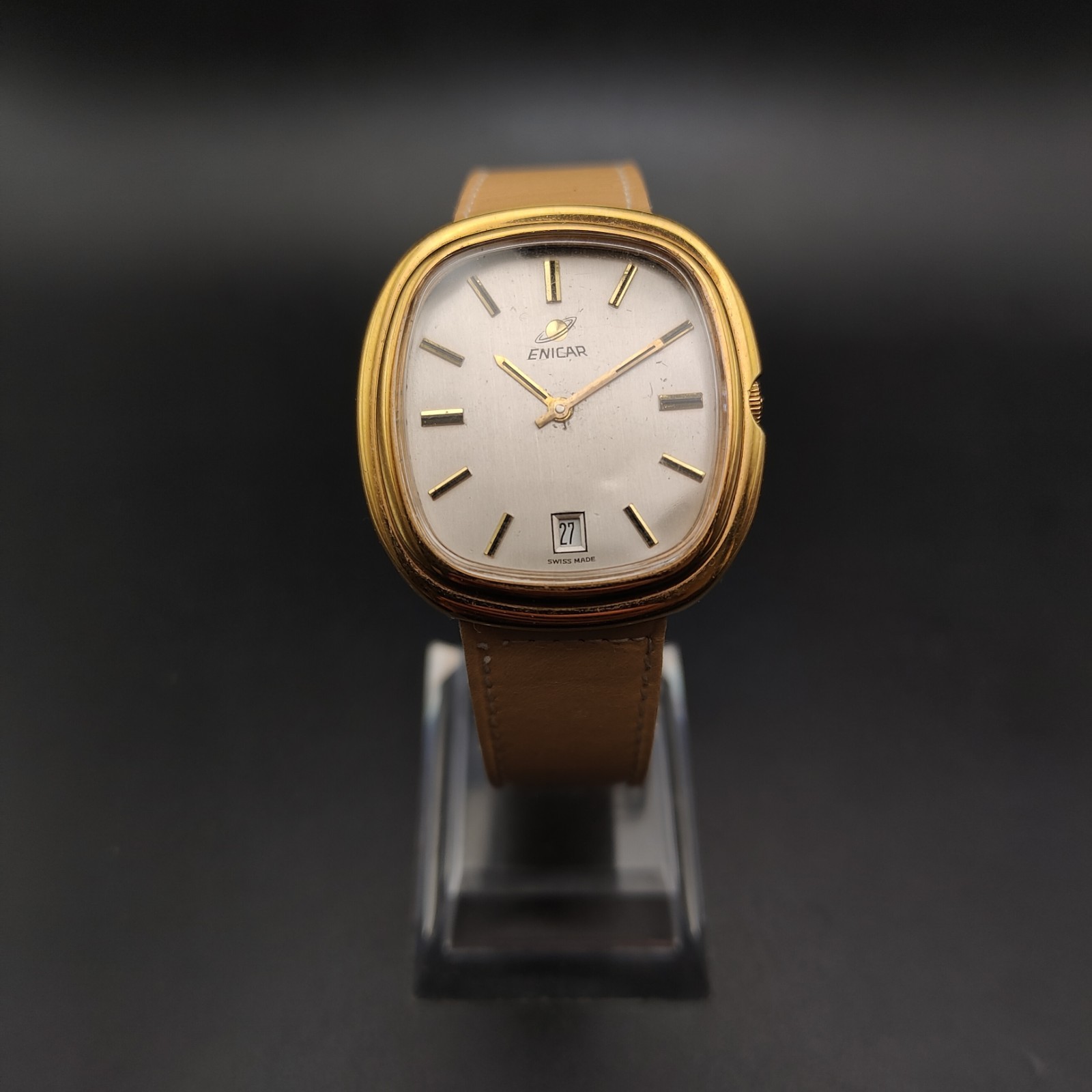 Enicar Tv Case Jumbo 36x38mm Vintage Watch Cal.Peseux Series 7000