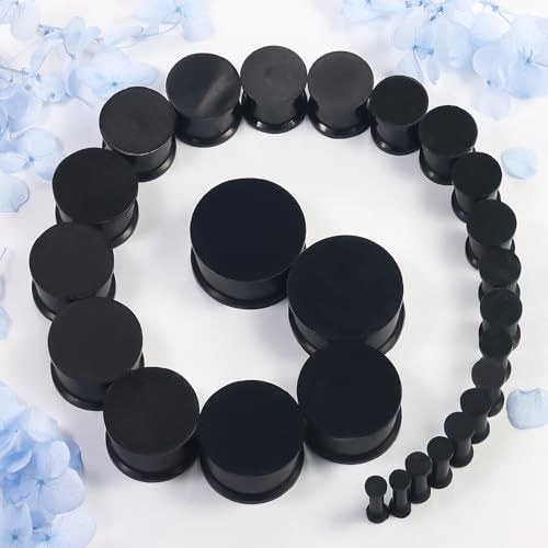 8G-25mm Black Soft Solid Silicone Ear Gauges Stretching Kit Black 8G-25mm