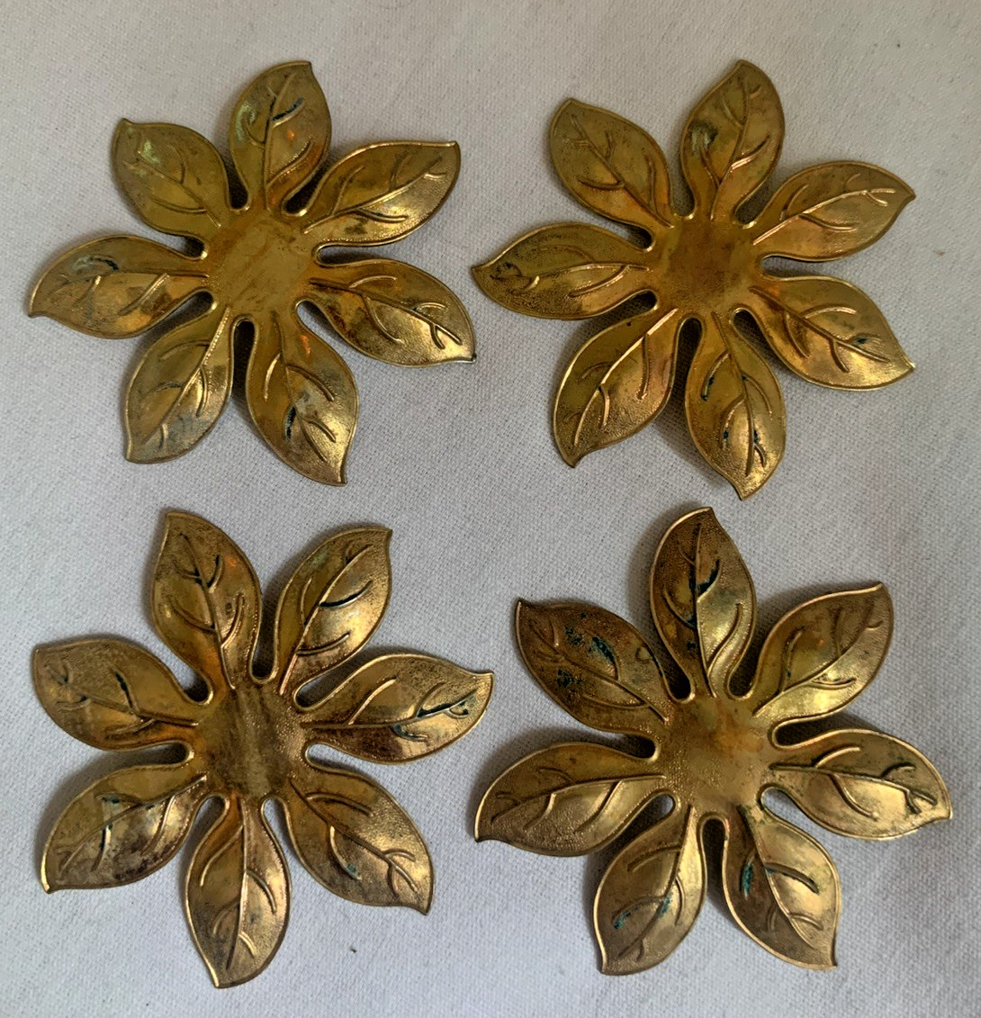 Lot of 4 Vintage Gold Tone Floral Jewelry Findings-Circa 1940’s