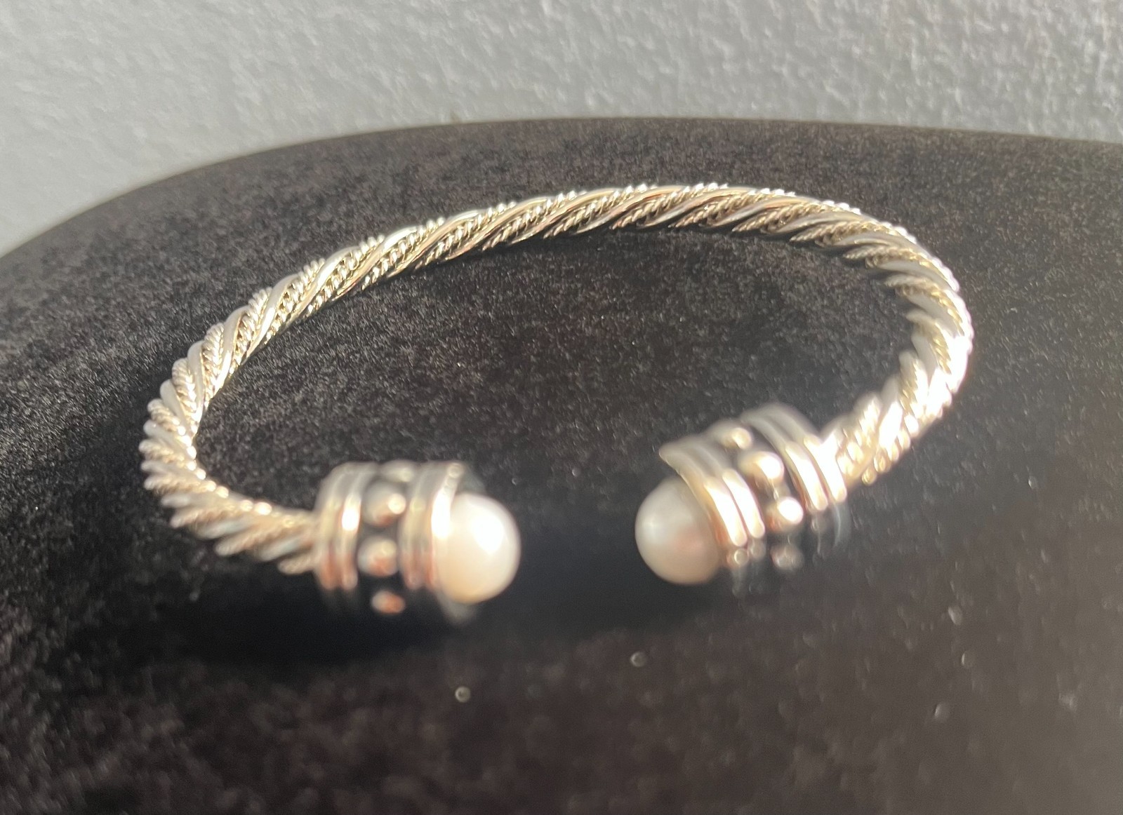 Two Tone Cable Twist Cuff Bracelet with Pearls Fashion Jewelry