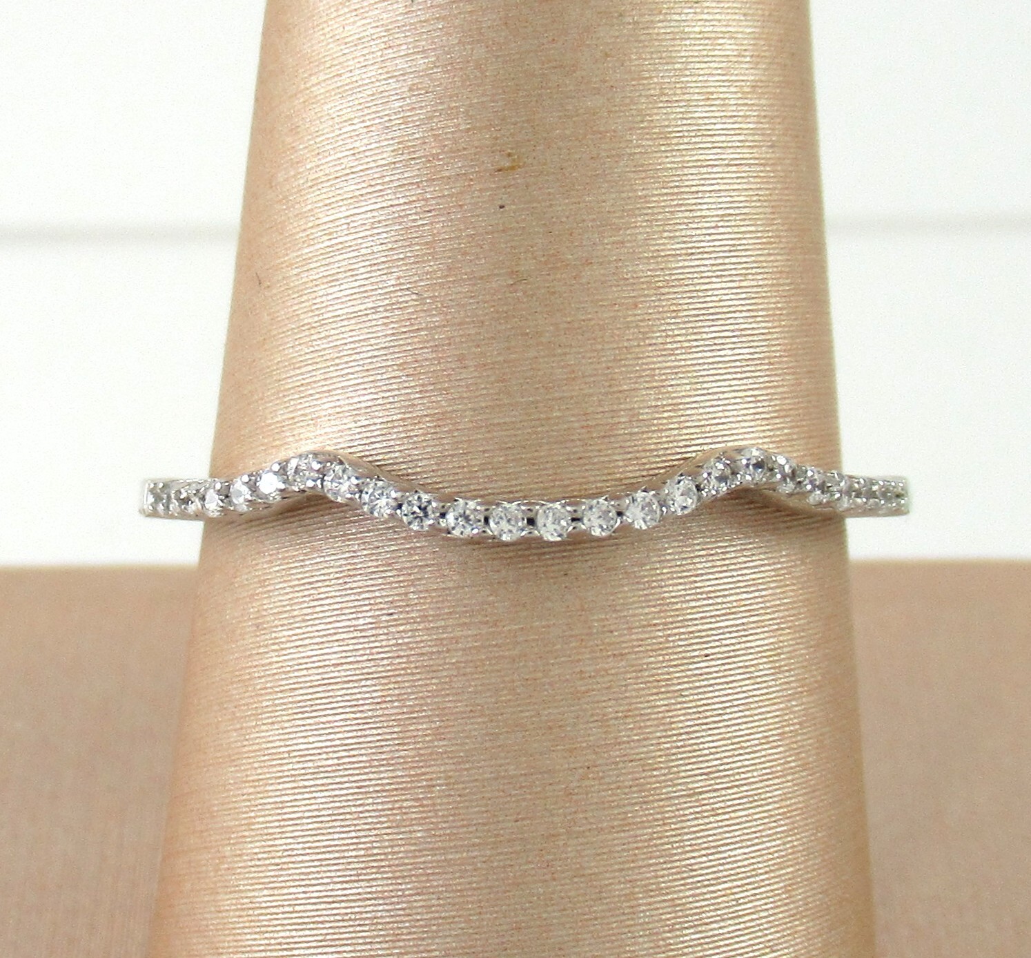 .925 Sterling Silver CZ Contour Band Ring Wavy Round Single Row sz 8.75