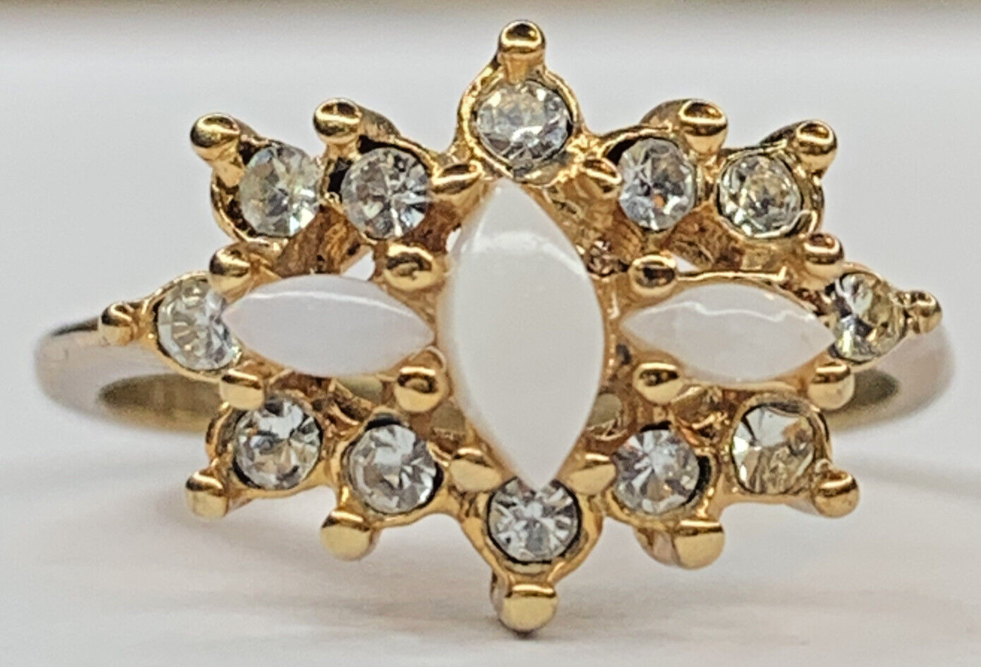 Vintage Signed UNCAS Sterling 925 Gold Wash Opal Cubic Zirconia Ring SZ 7.75 2G