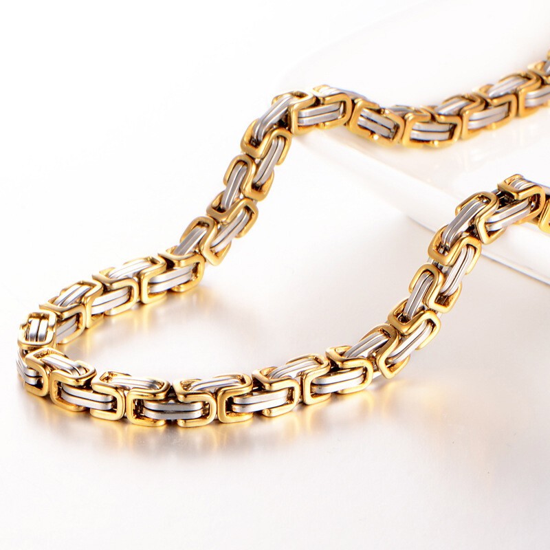 4/5/8mm Stainless Steel Byzantine Link Chain Necklace Men Gold Silver Black