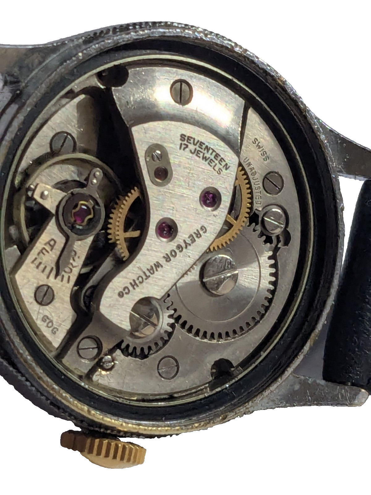 1950s Greygor Calendar 30mm 17J FHF28 Arrow Date Pointer Watch Stepped Case Runs