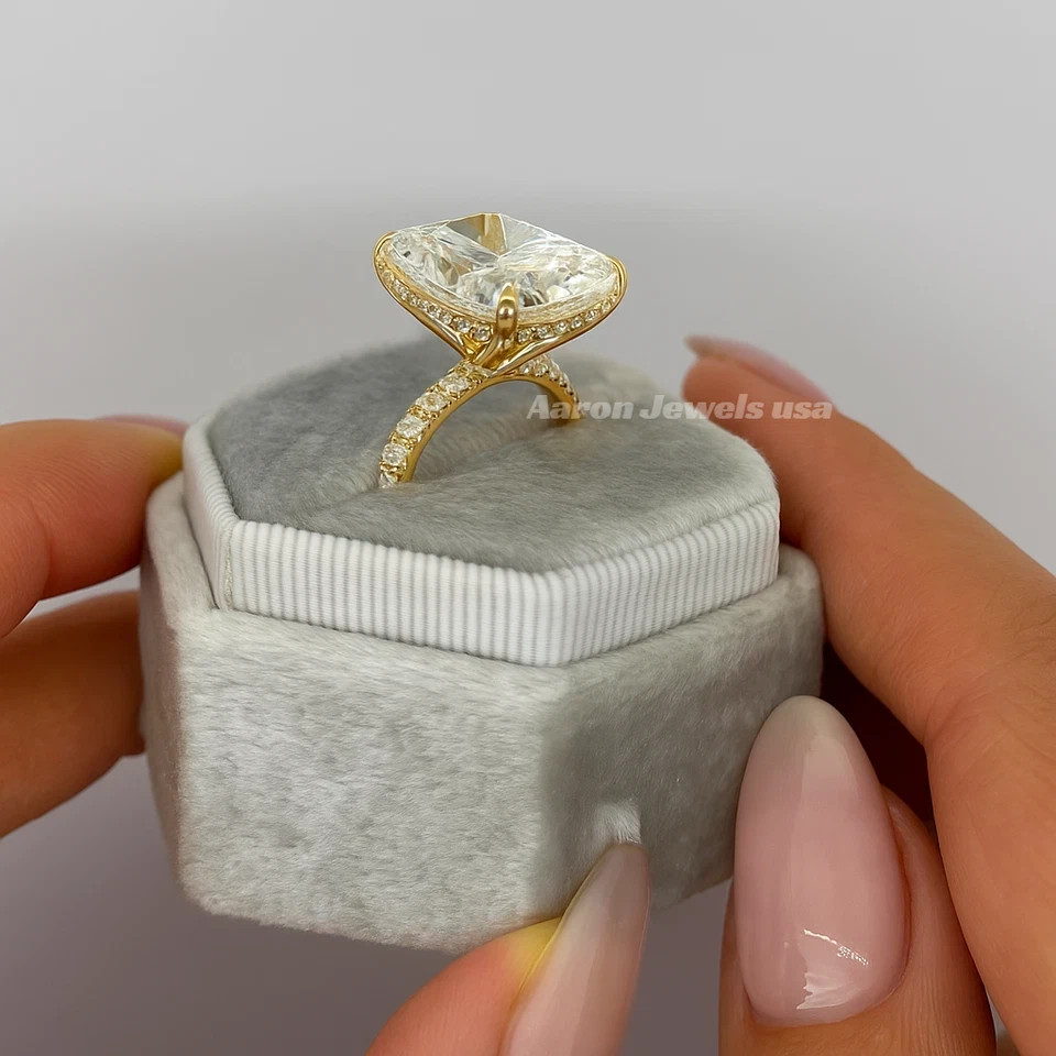 4.7 Ct Radiant Cut IGI Certified 14k Yellow Gold Diamond Ring Lab Grown VVS E F