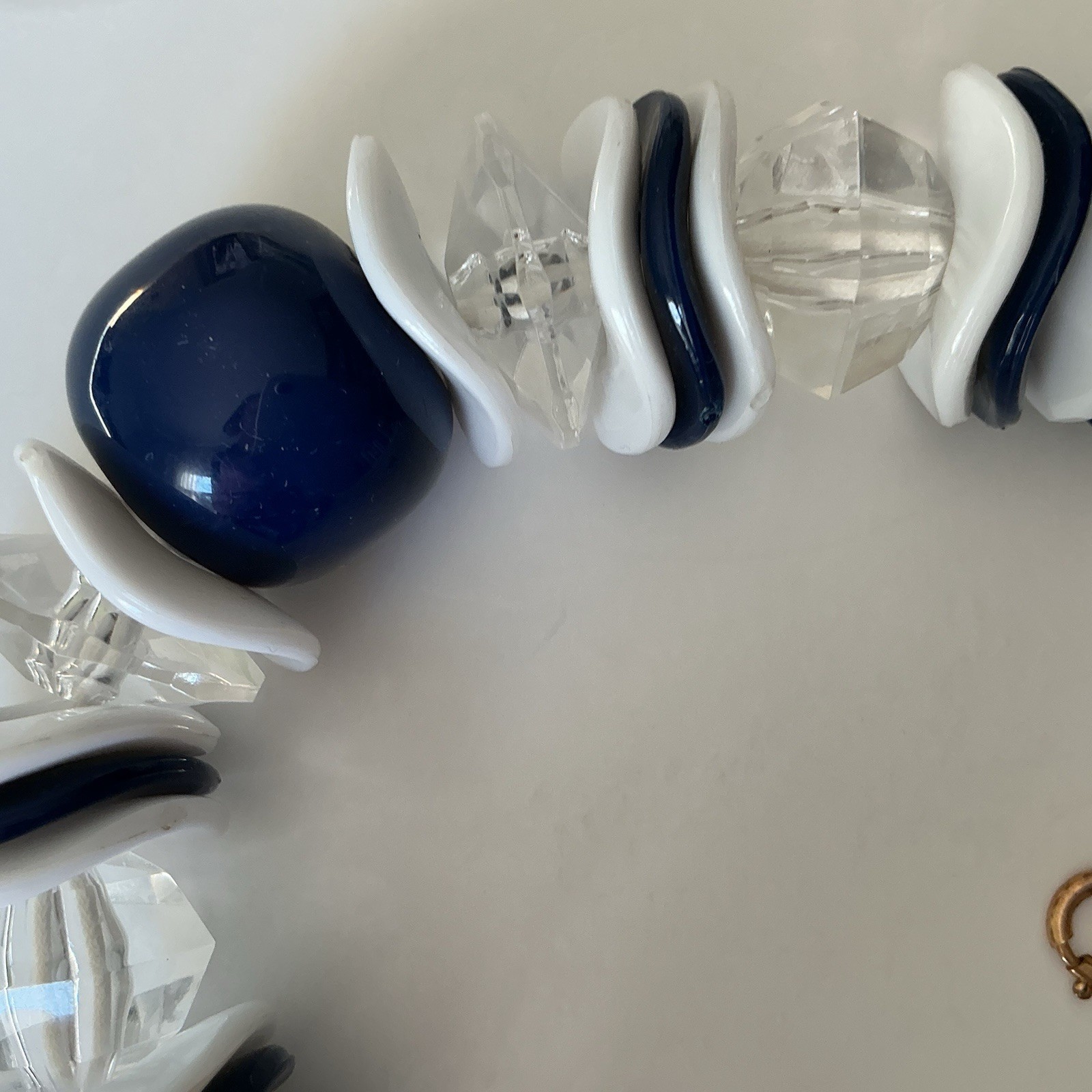 VTG Rare Necklace Statement Chunky White Blue Clear Lucid Bead 19″ Czech Rep New