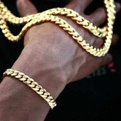 24inch Solid 14K Gold Plated Hip Hop Men’s Heavy Miami Cuban Link Chain Bracelet