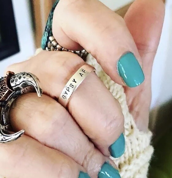 GYPSY AF Ring Adult Size 6 Sterling Silver Engraved Band Hand Stamped Quote NEW