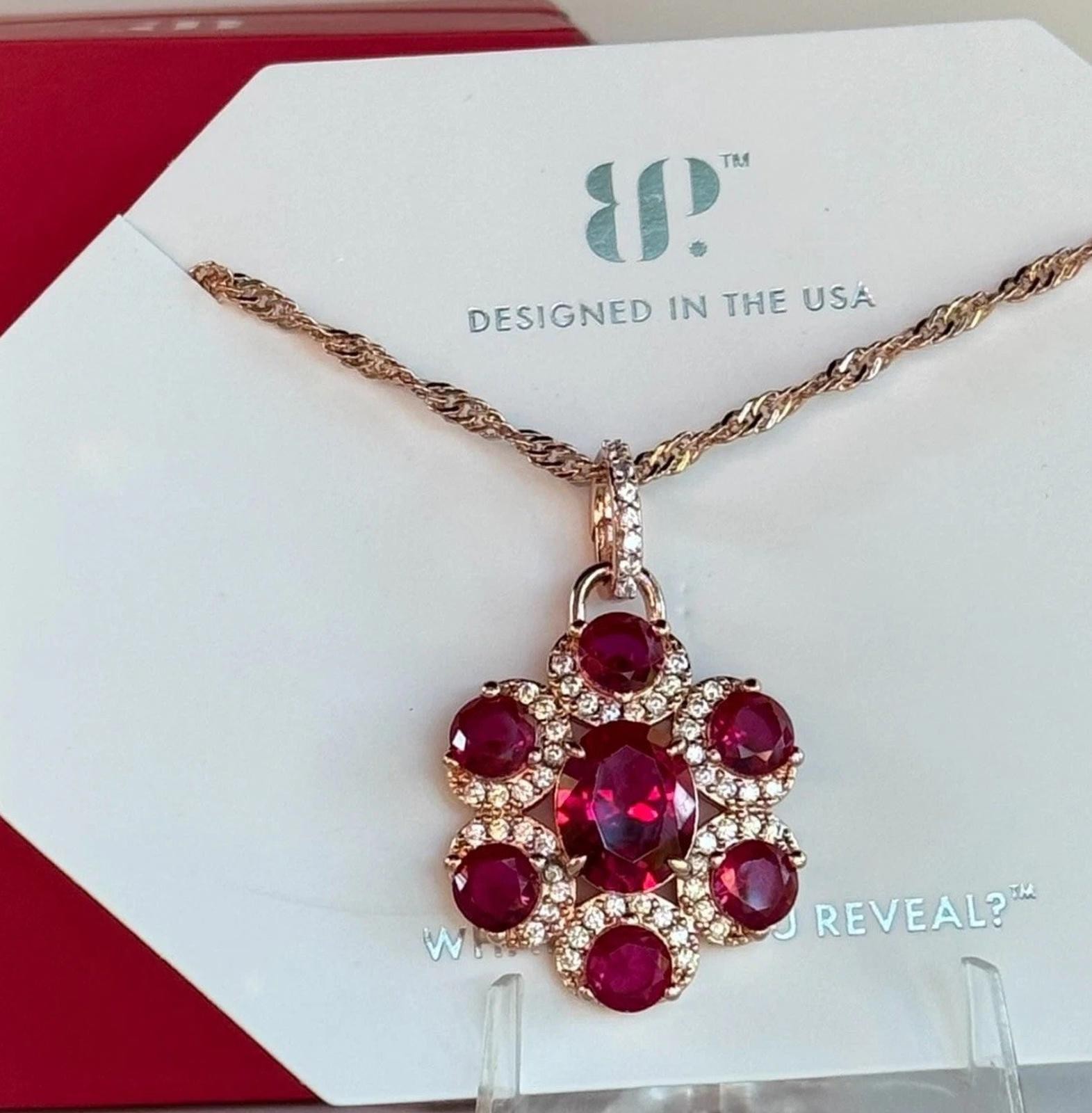 Bomb Party July Flower Necklace “Ruby Bliss” NK48929 LC Ruby On Rose Gold