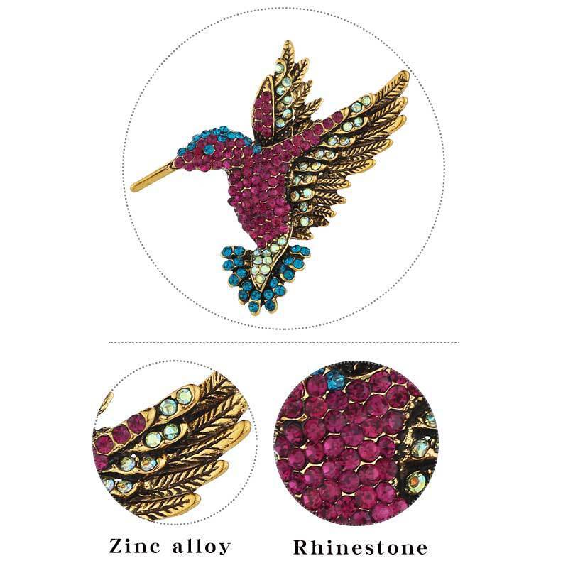 Shiny Rhinestone Bird Brooch Pin Women Men Hummingbird Animal Elegant Brooches