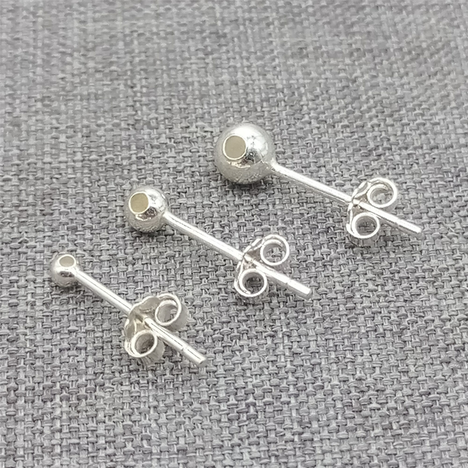 10prs of 925 Sterling Silver Bead Stud Ear Earring Posts Hole 0.85mm 1.1mm 1.3mm