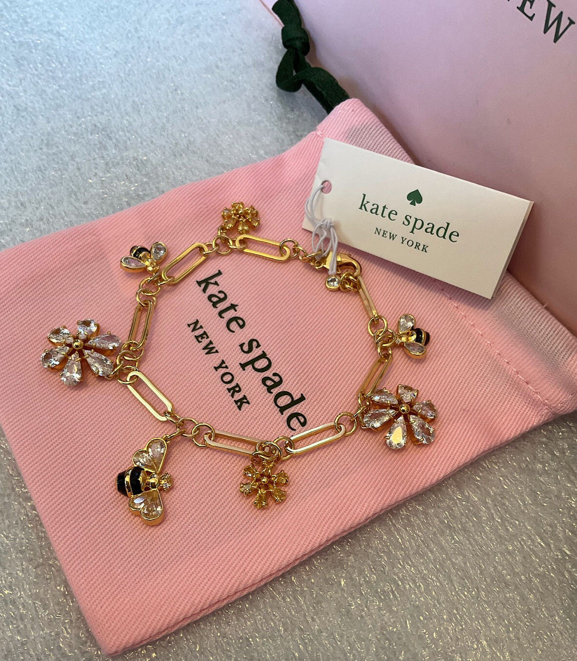 Kate Spade New York 12K Gold Plated Metal All abuzz stone bee charm bracelet