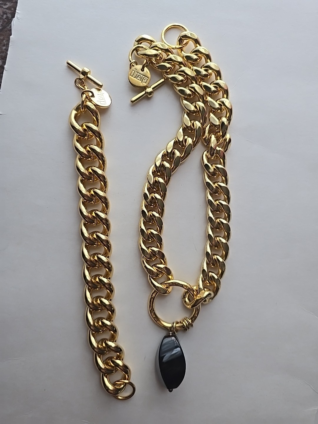 1AR M Italy by UnoAerre 18″ Heavy Gold Tone Metal Necklace Bracelet Set