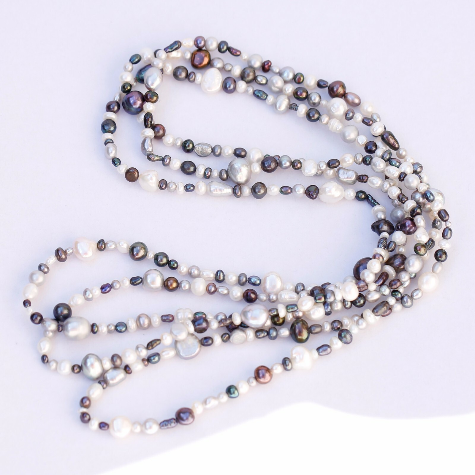 180cm size3-9mm baroque White black grey freshwater pearl Morandi color necklace
