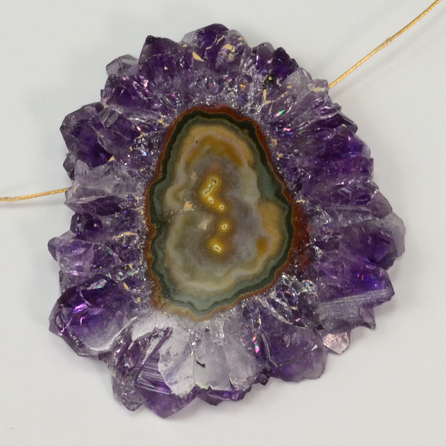 55.25CT Amethyst Stalactite Side Drilled Slice Bead FOCAL