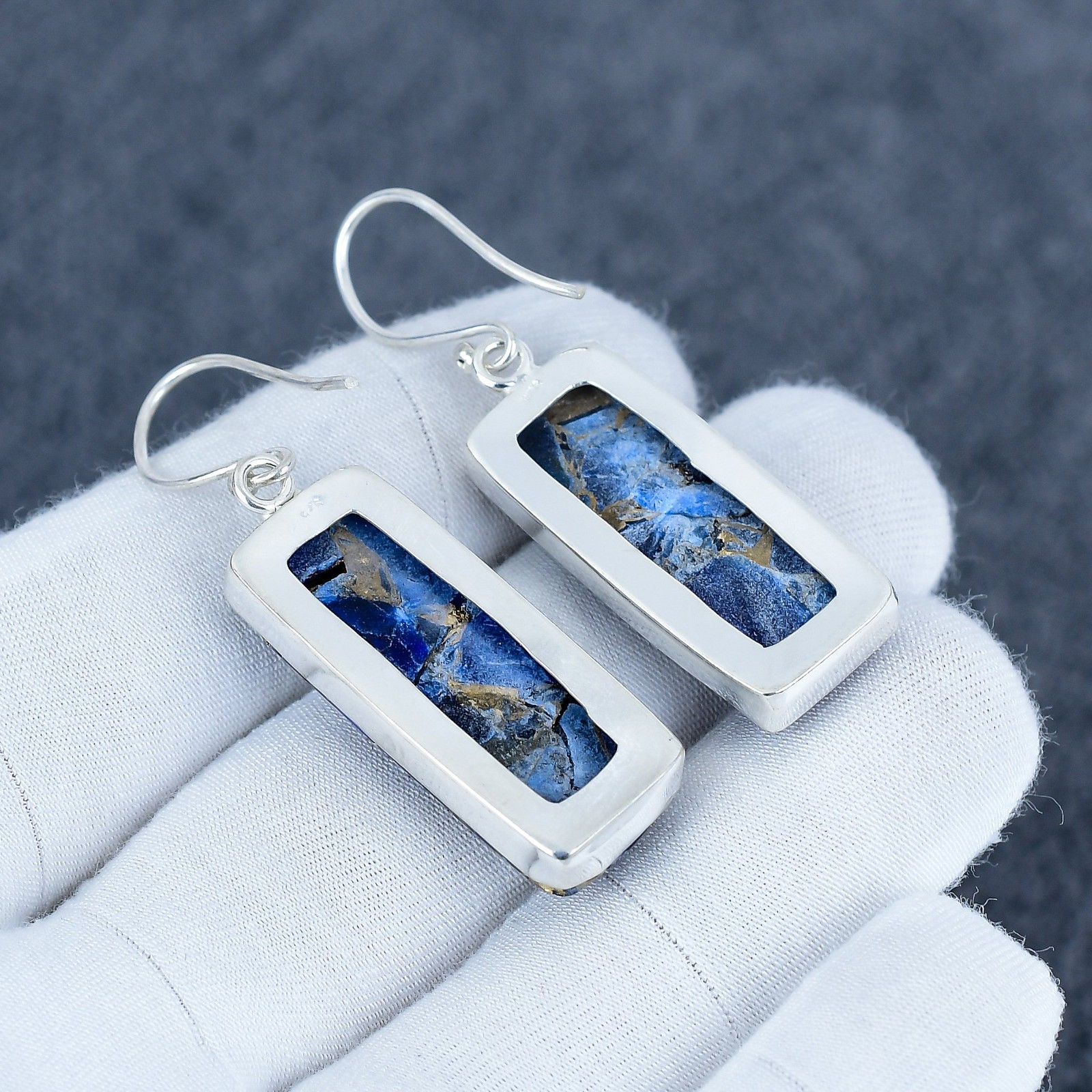 Blue Copper Turquoise Gemstone Earring, 925 Solid Silver Handmade Jewelry, Gift