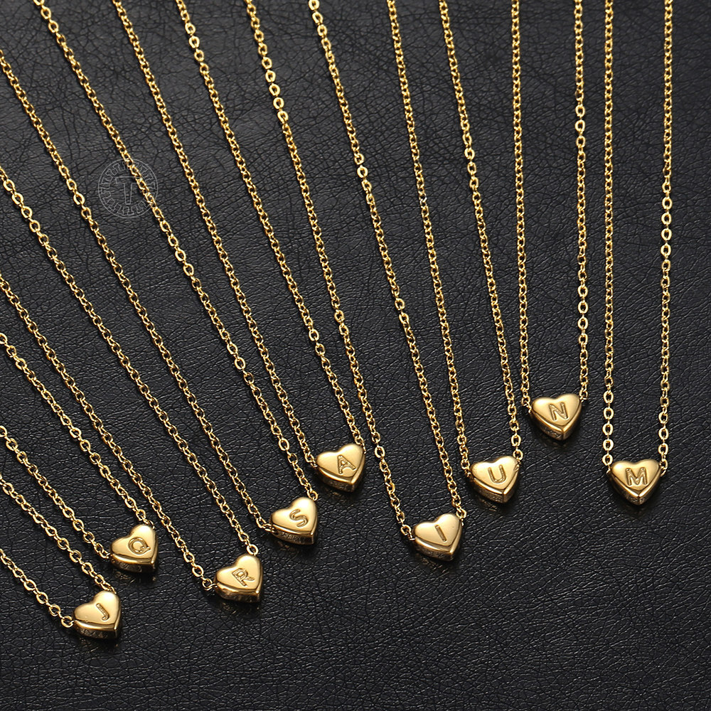 Dainty Gold Plated Heart Initial Letter Pendant Necklace for Girls Kids Jewelry