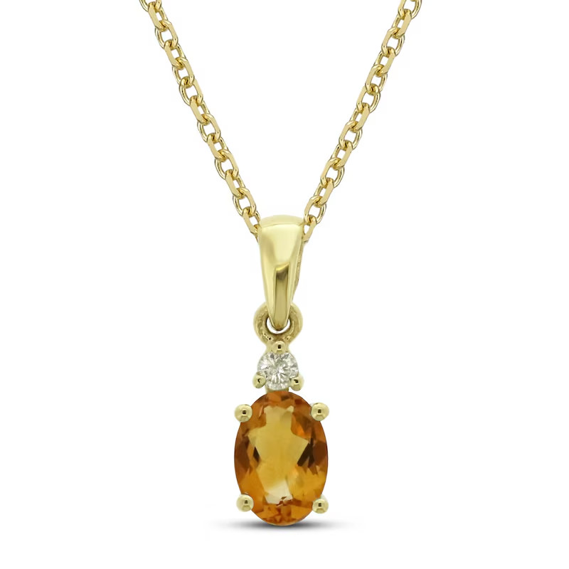 Kay Jewelers Citrine & Diamond Necklace Solid 10K Yellow Gold 2gram Retail $479