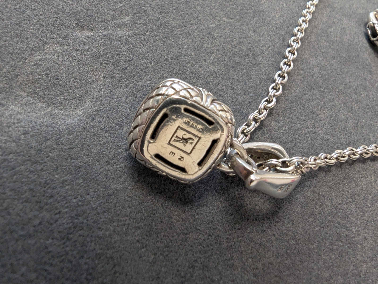 Scott Kay Sterling Silver Blue Stone Spinel? And Diamond Cushion Necklace