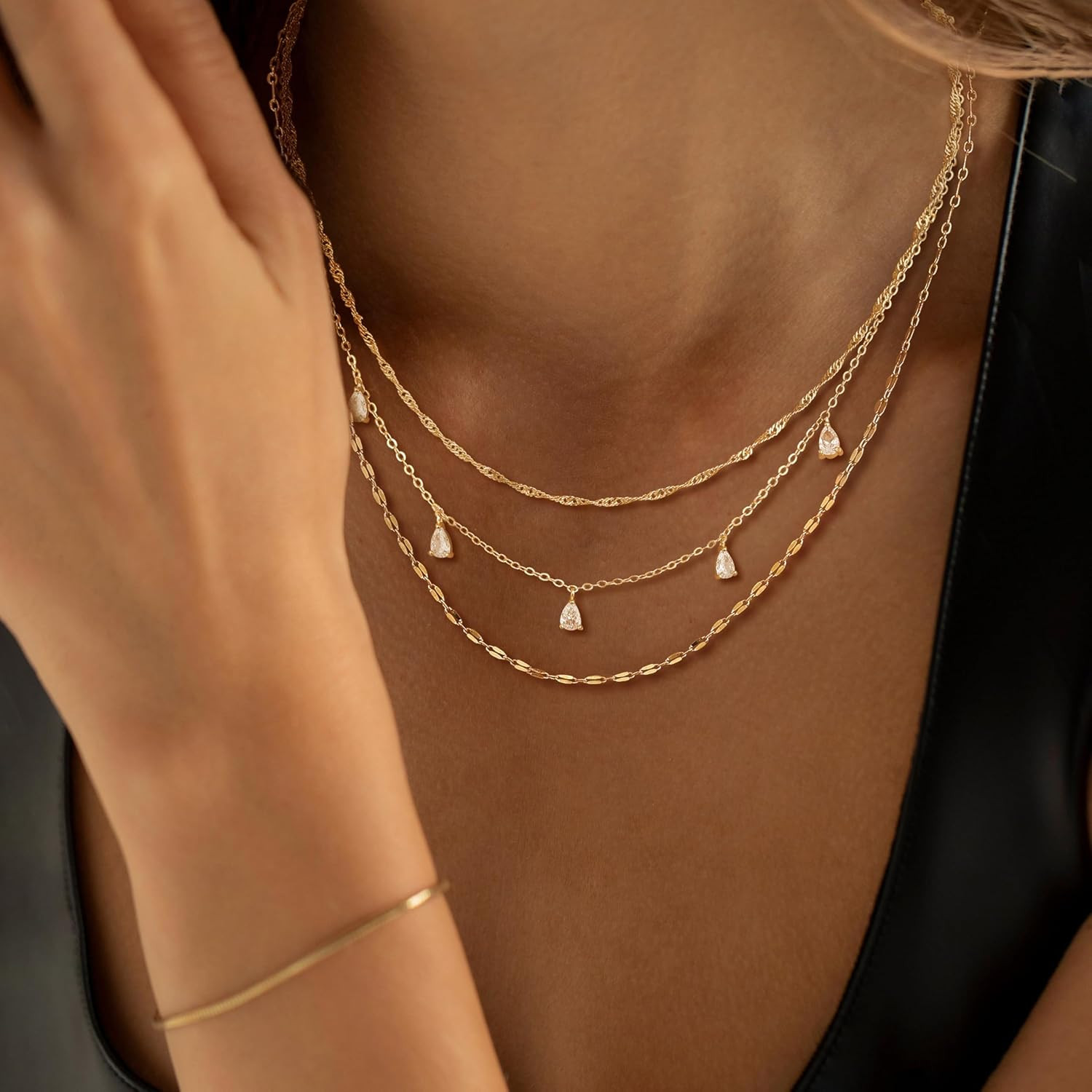 Layered Necklaces for Women, Dainty Gold Necklace Stack 14K Gold Plated Layering