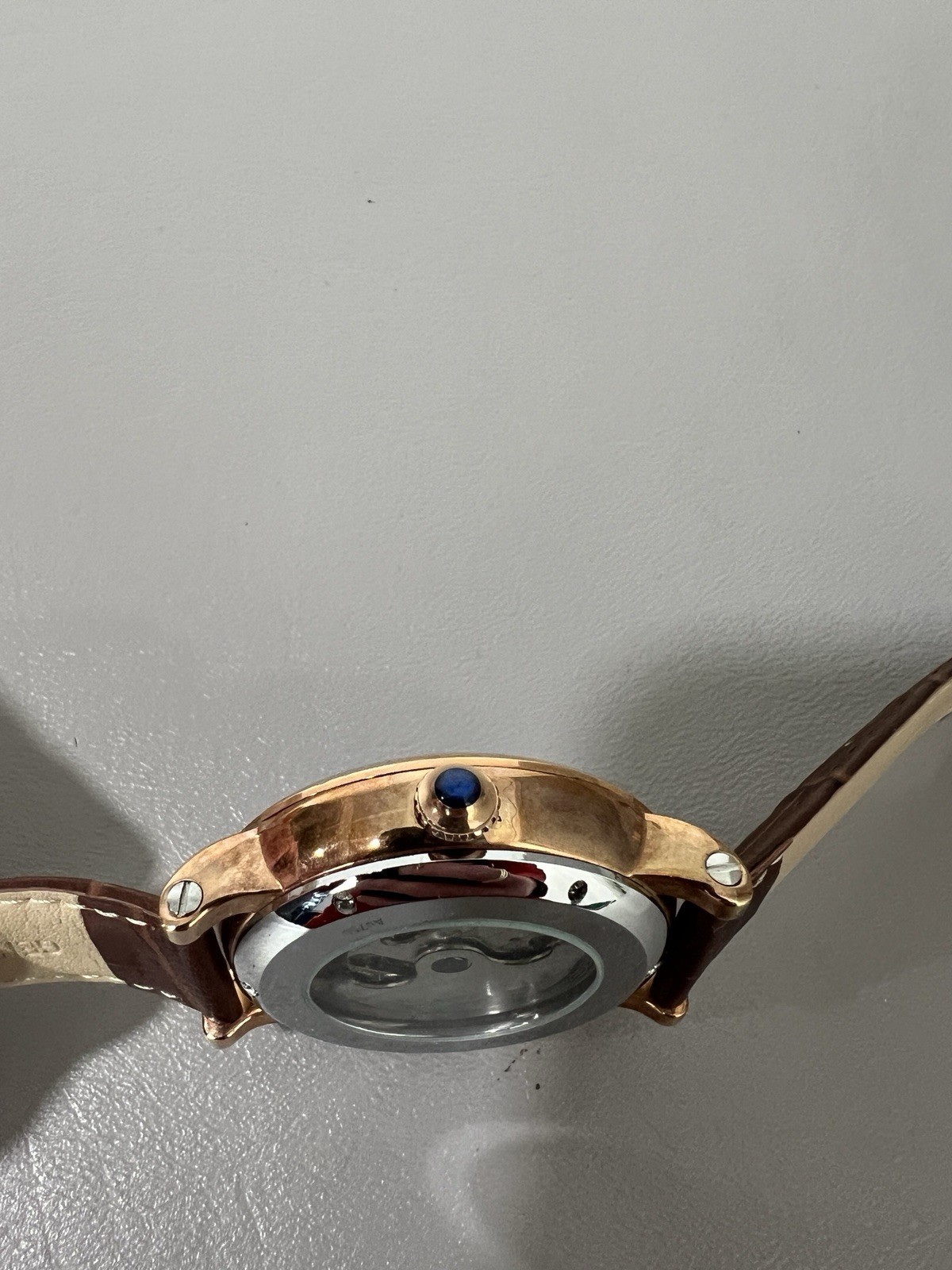Cartier Mens Automatic Business Casual Watch Brown Leather Strap Rose Gold