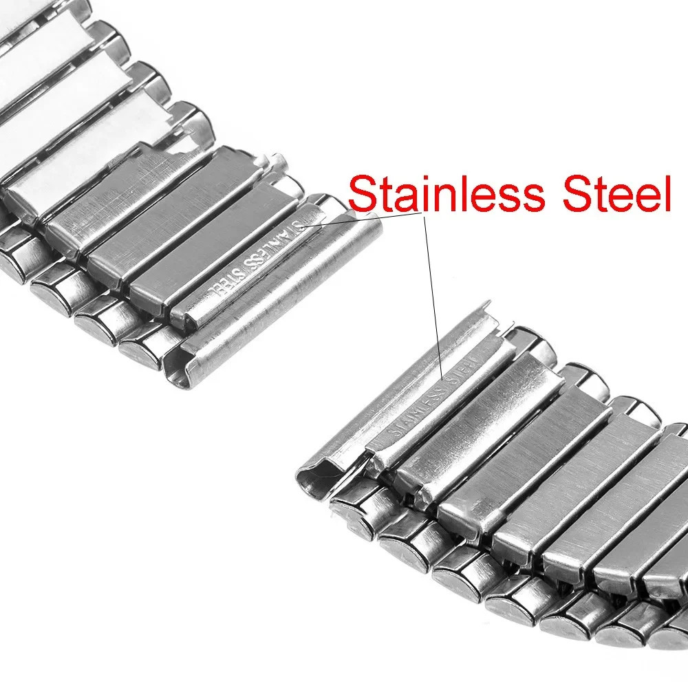 12 14 16 18 20 22mm Stainless Steel Elastic Strap Polished Band Metal