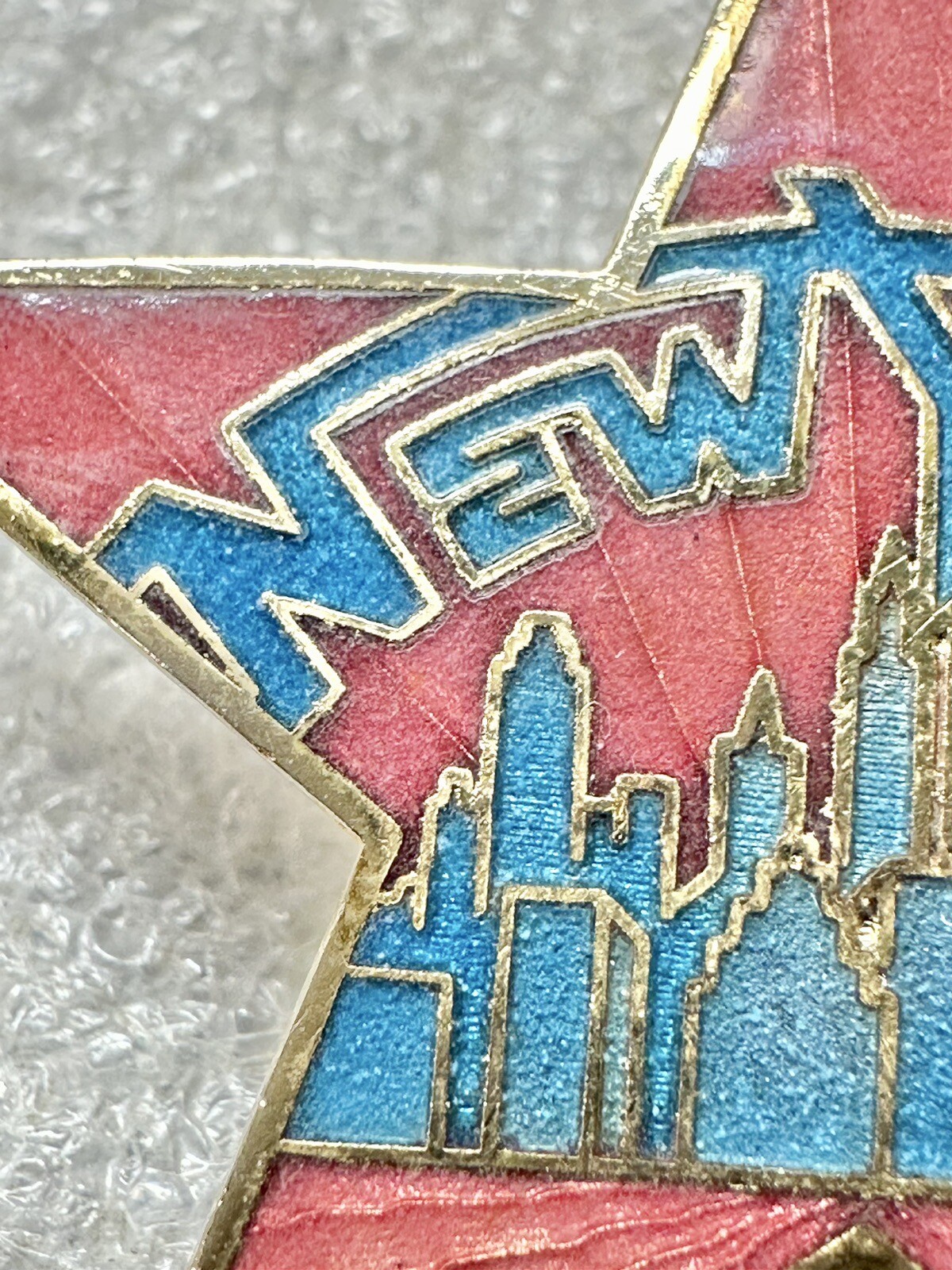 Multicolored Enameled New York Star Shaped Lapel Pin signed Future Primitive