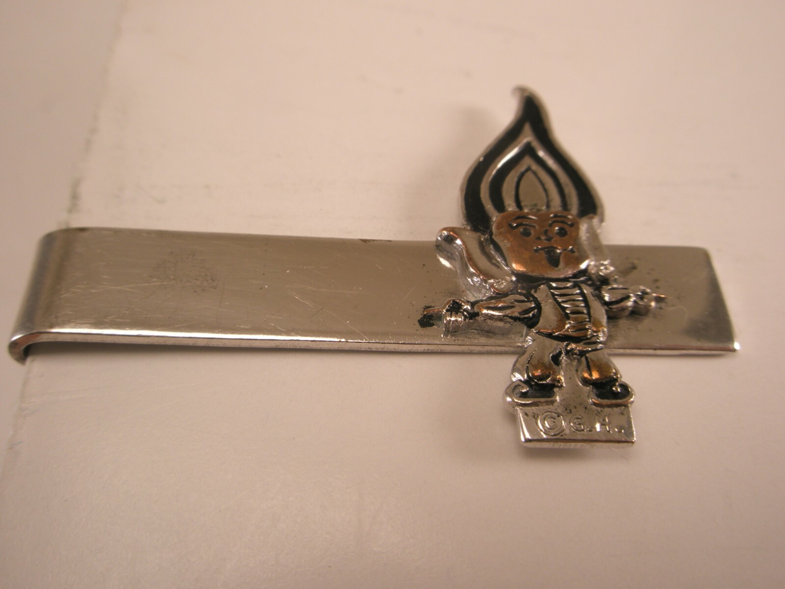 G.H. Flame Logo Mascot Vintage Tie Bar Clip gas genie advertising