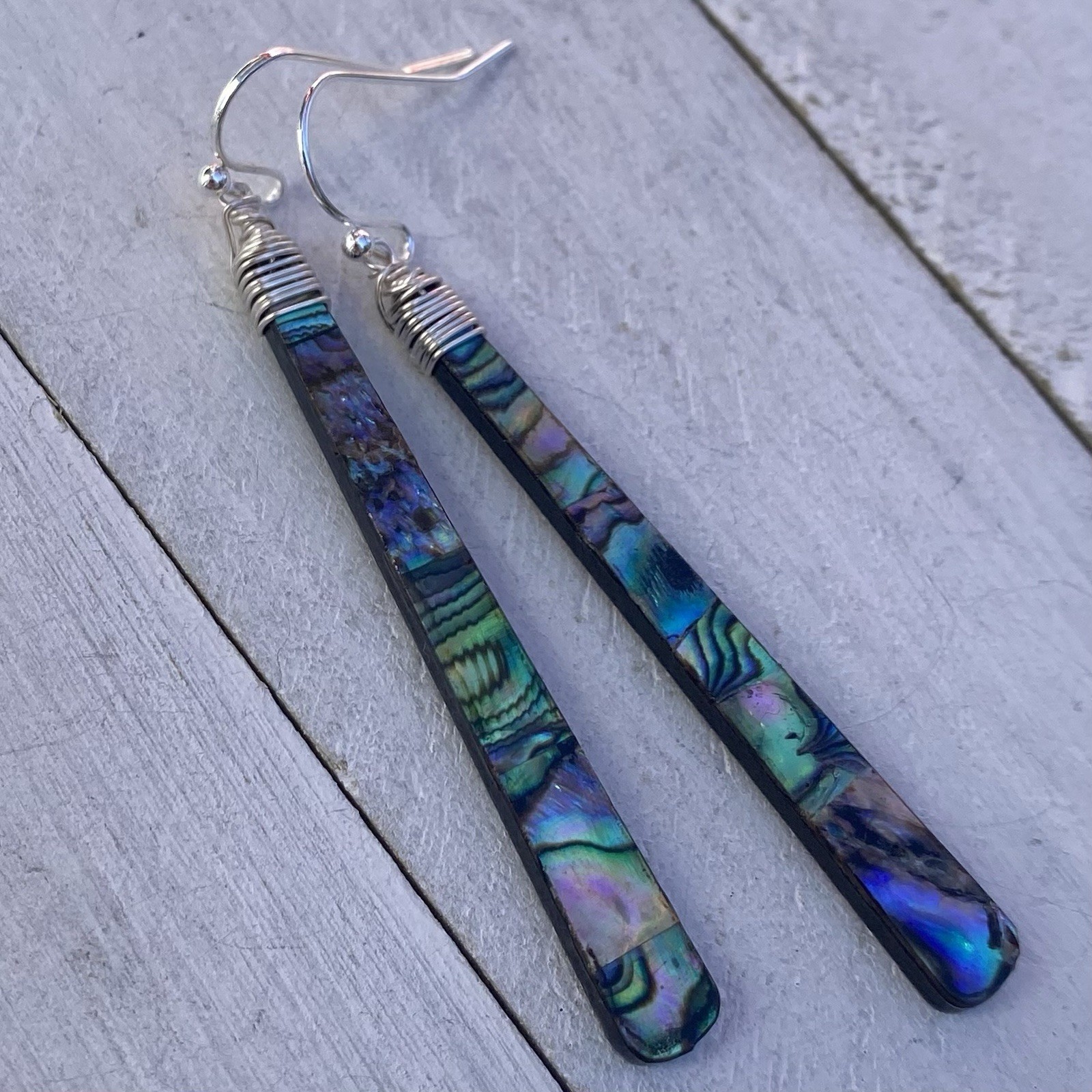 Min Favorit Colorful Abalone Shell & Black Resin Silver Pl Long Artisan Earrings