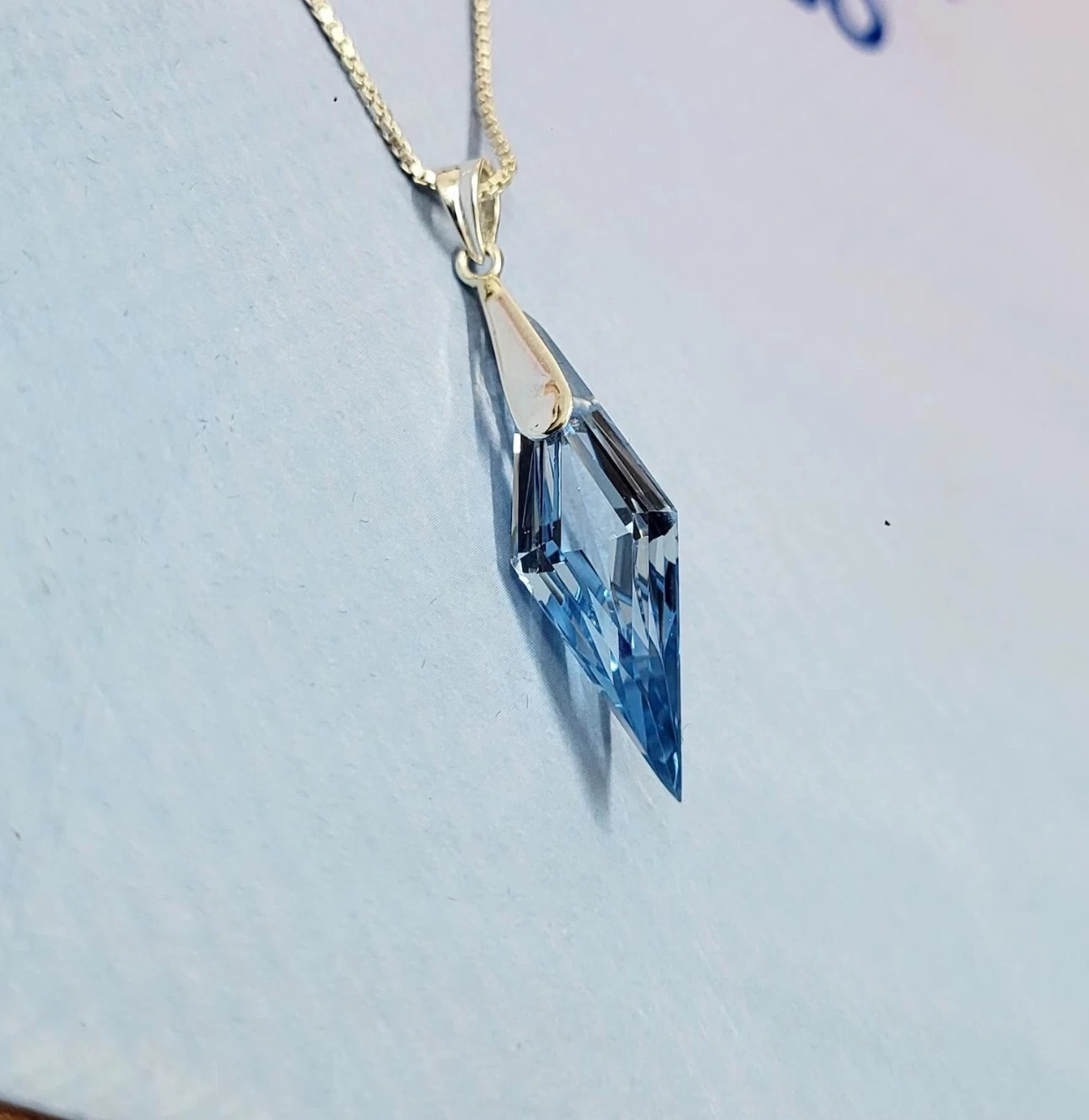 Genuine Swiss Blue Topaz Fancy Cut Pendant Handmade 925 Silver Necklace Chain