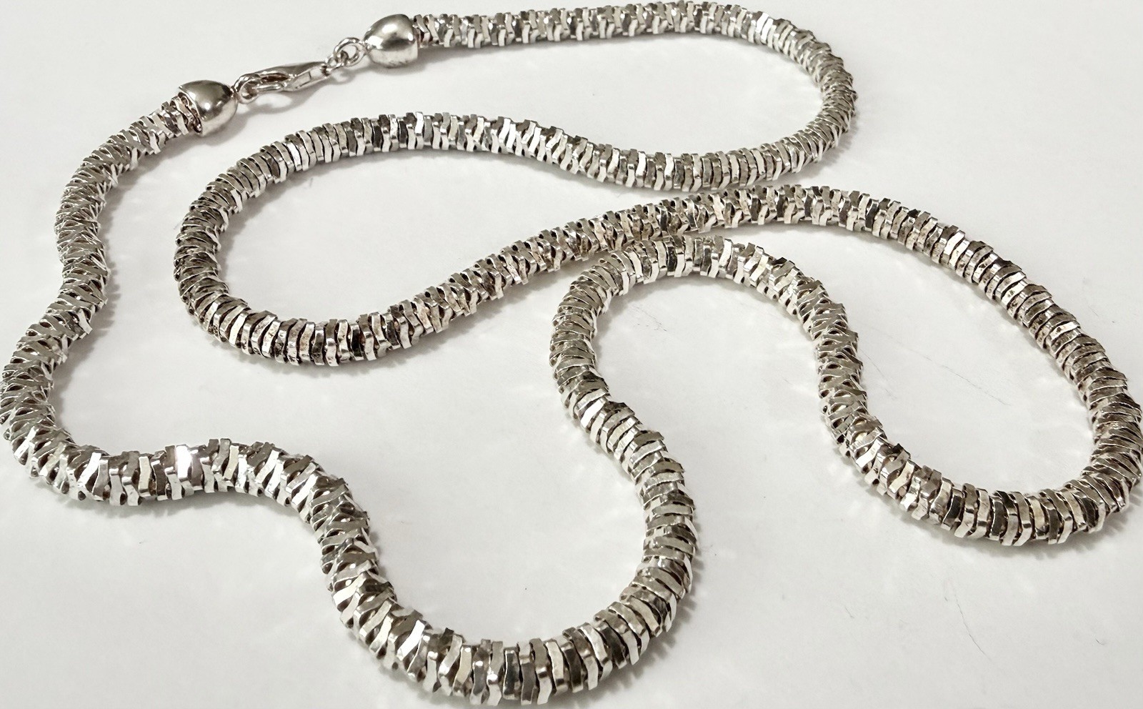 Milor Italy Sterling Silver Shimmery Stacked Square Link Chain Necklace 24” 40g