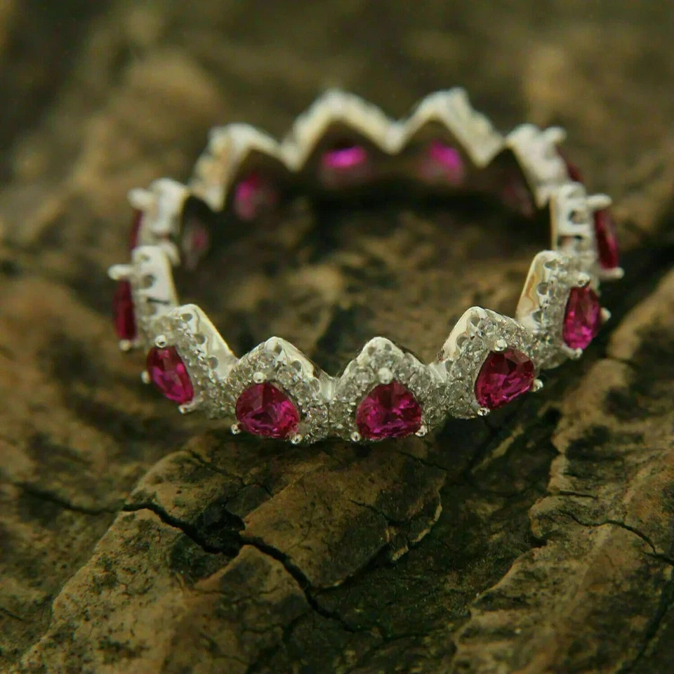 2.12 Ct Heart Cut Natural Pink Ruby & Diamond Wedding Ring 14K White Gold