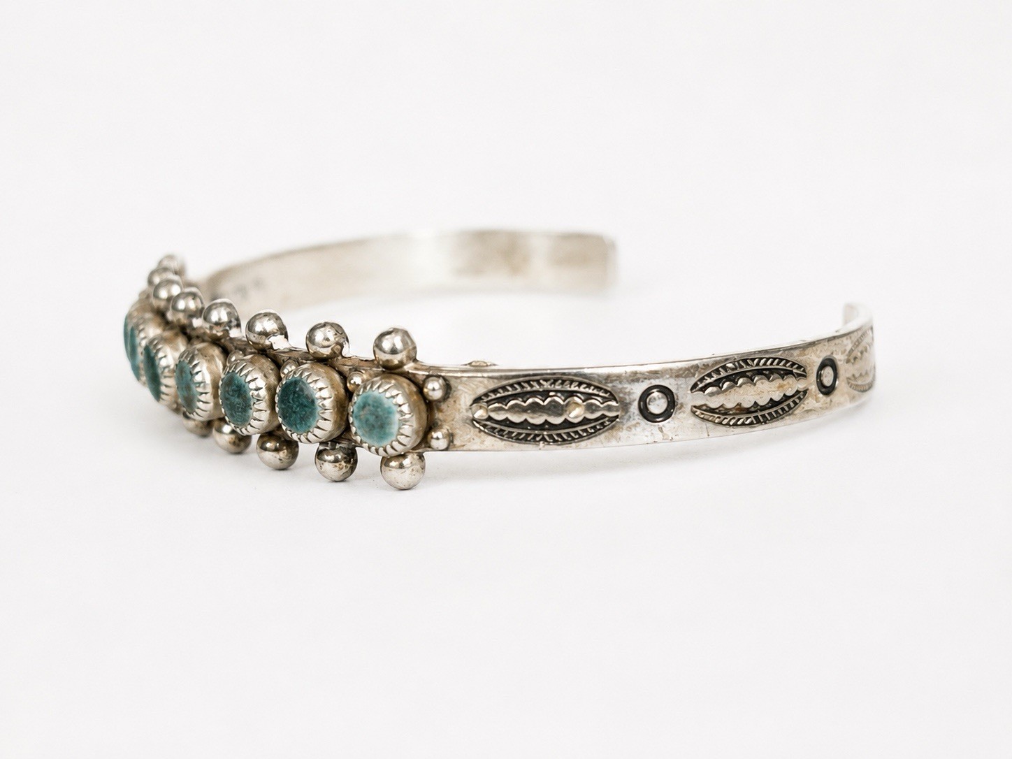 Vintage Fred Harvey Era Zuni Sterling Silver Turquoise Snake Eye Cuff Bracelet S