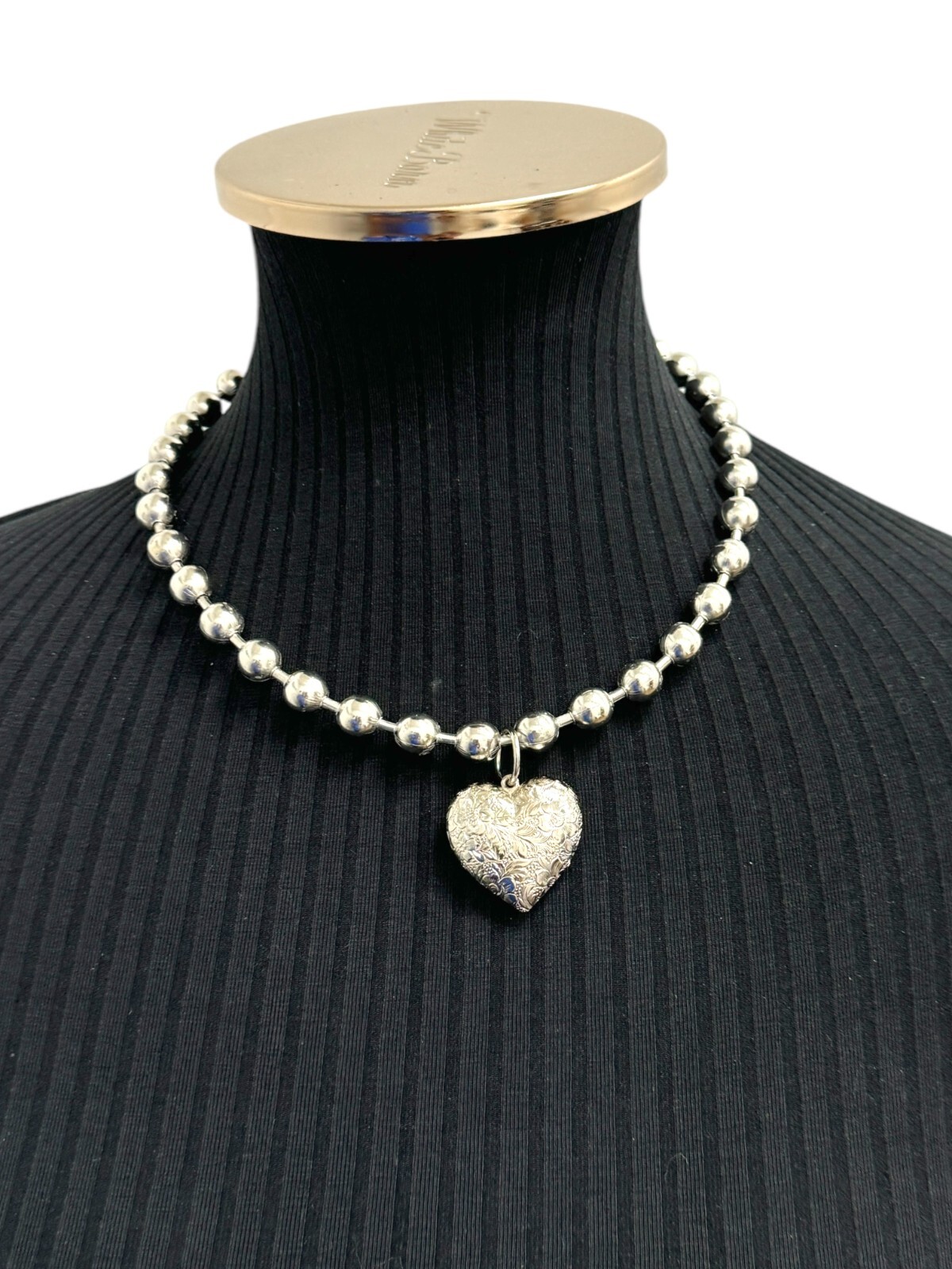 Large 10 mm Ball Chain Heart Pendant Necklace Punk Goth Choker Steel Chain