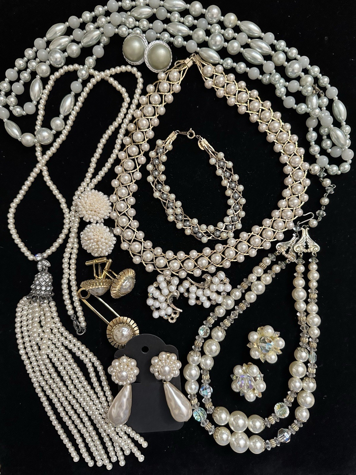 Lot Vintage Japan Lisner Unsigned Faux Pearl Beaded Necklaces Earrings Bracelet