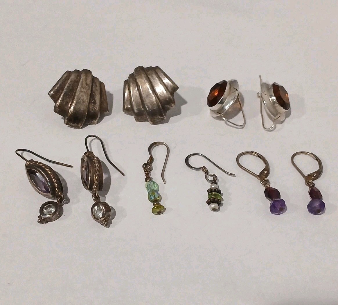 Vintage Shell Stone Sterling Silver Stud Earring Southwestern Lot Of 5 Pairs