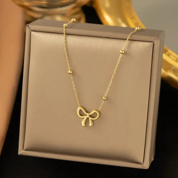 Butterfly Flower Clavicle Necklace Women Stainless Steel Zircon Tassel