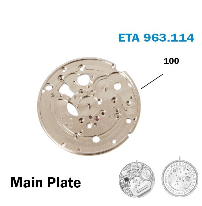 ETA 963.114 Part No. 100 Main Plate Swiss Movement Replacement Part