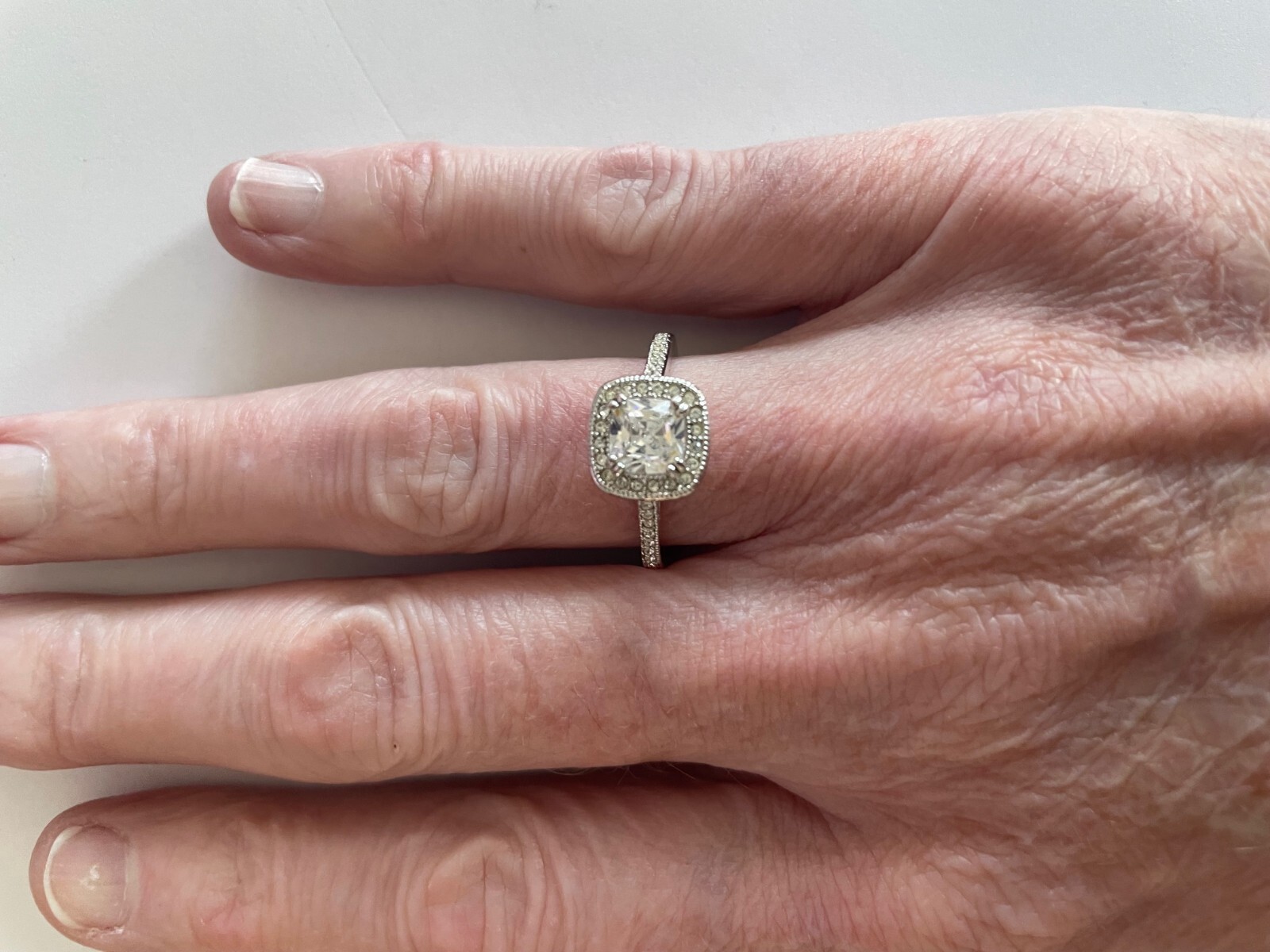 Silver Tone Crystal Cushion Cut Cocktail Ring, Size 7, very good condition