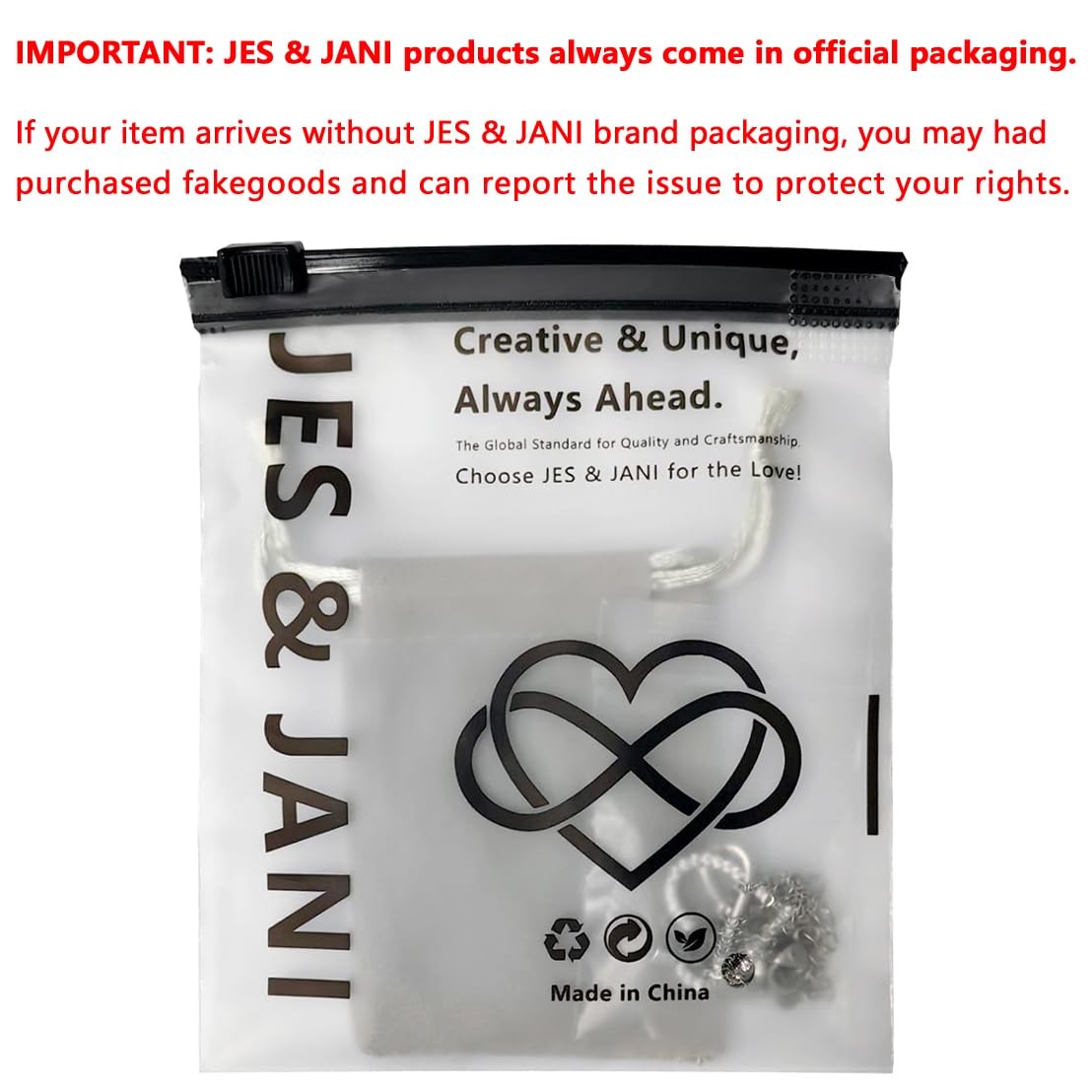 JES & JANI Infinity Heart Necklace for 16″ Chain with 2″ Extender, Silver