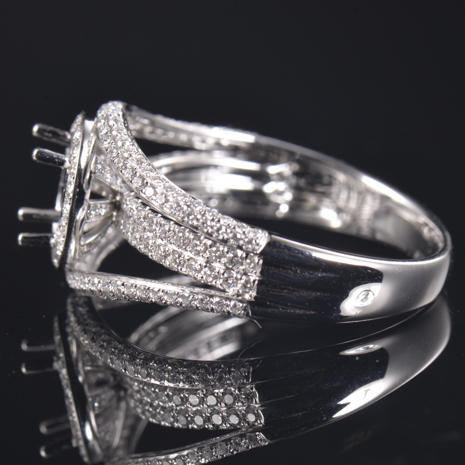 Solid 14K White Gold Ring Settings Lab Created Diamond Semi Mount Prong Oval 9×7