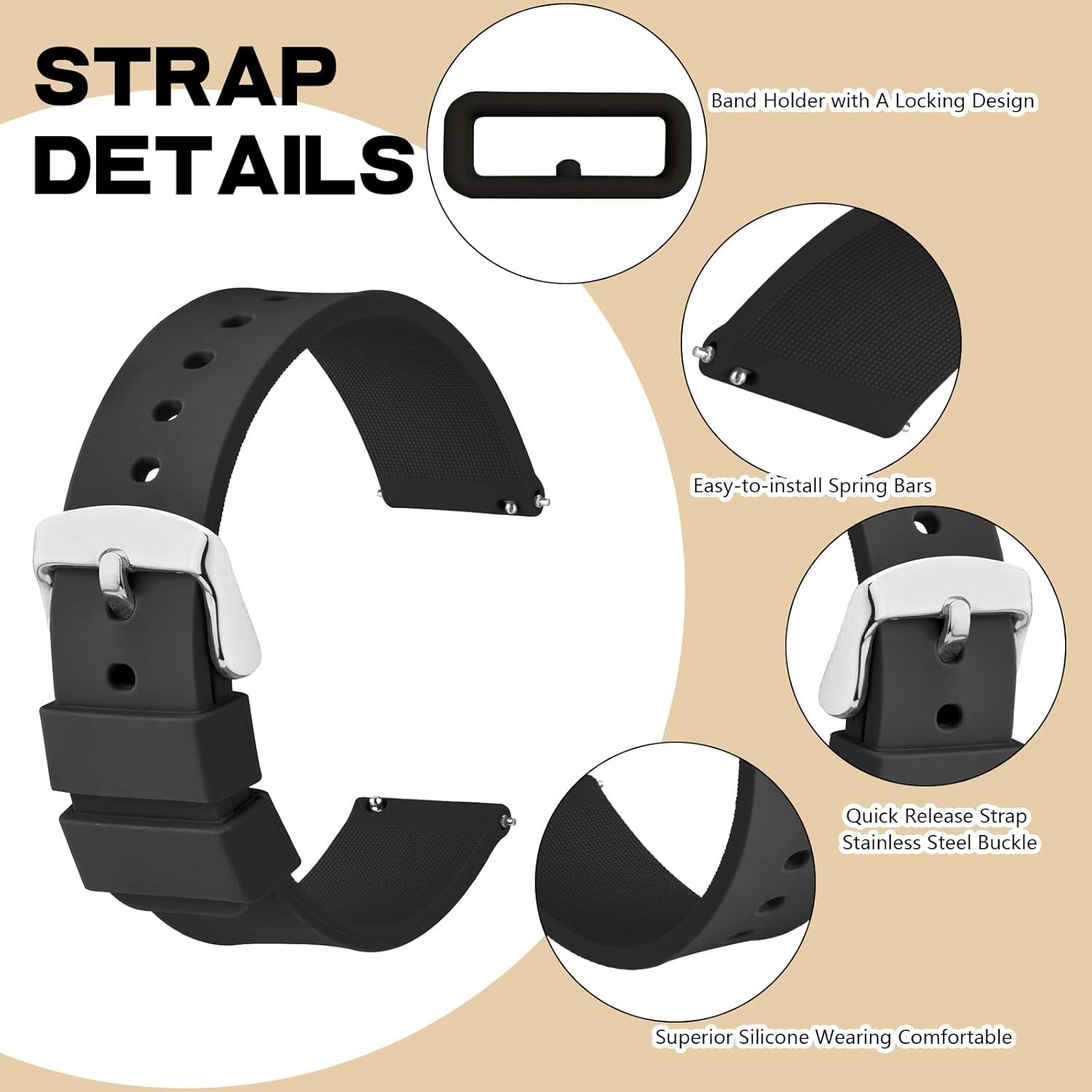 2PCS Silicone Watch Bands Set, Easy Fit Quick-Release Straps for 18mm, 20mm, …