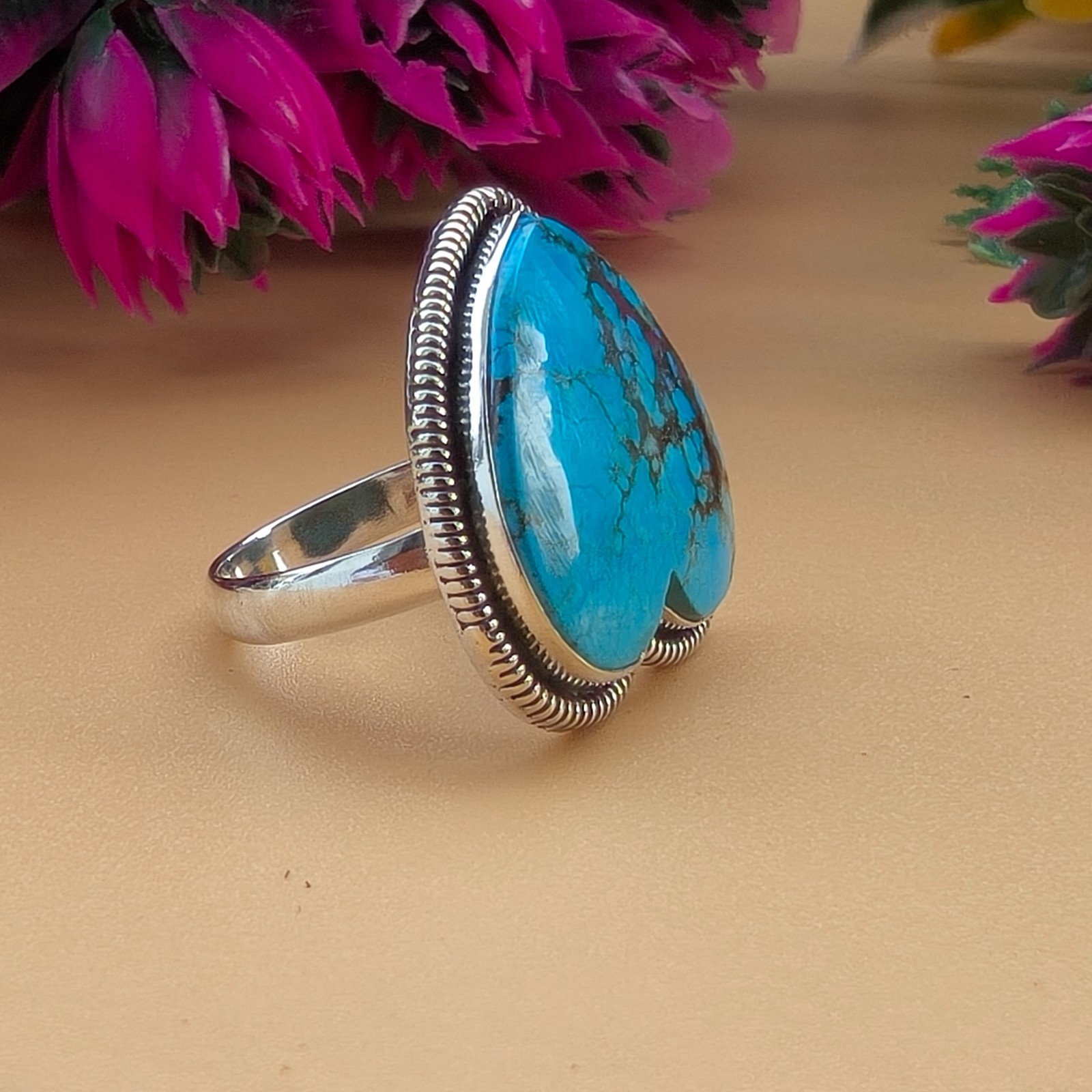 Turquoise Gemstone 925 Silver Handmade Statement Ring Jewelry