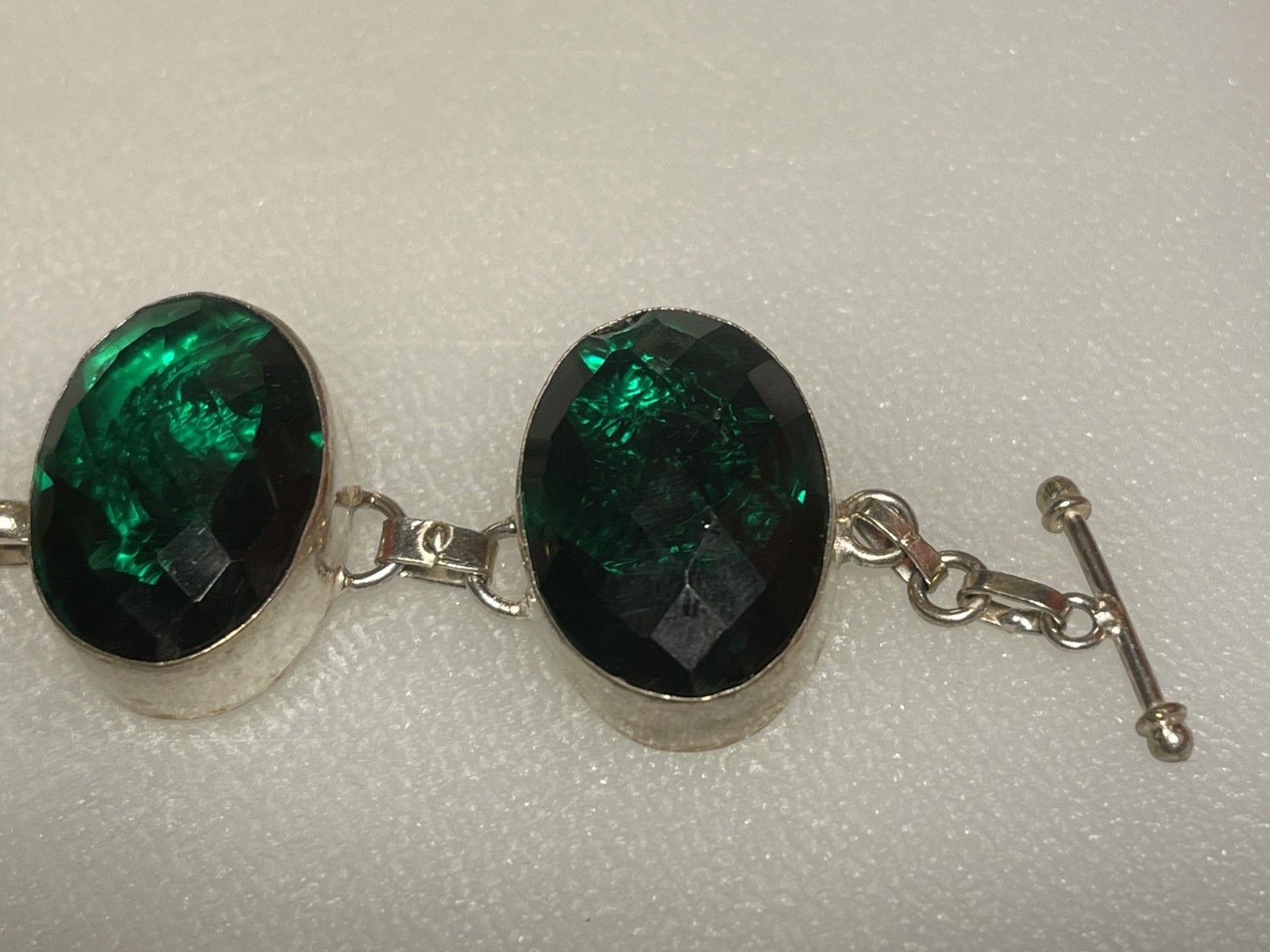 Vintage-Style Green Statement Link Bracelet – Stamped 925 50g untested