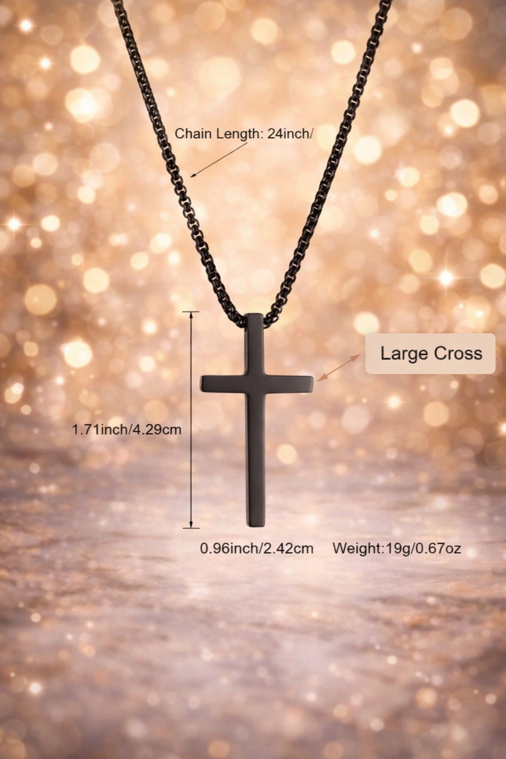Titanium Steel Cross Necklace for Men (Black Color) Pendant Adjustable Chain