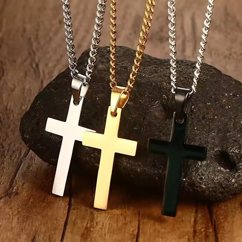 Silver Stainless Steel Simple Plain Cross Pendant Necklace Men’s Women’s Jewelry
