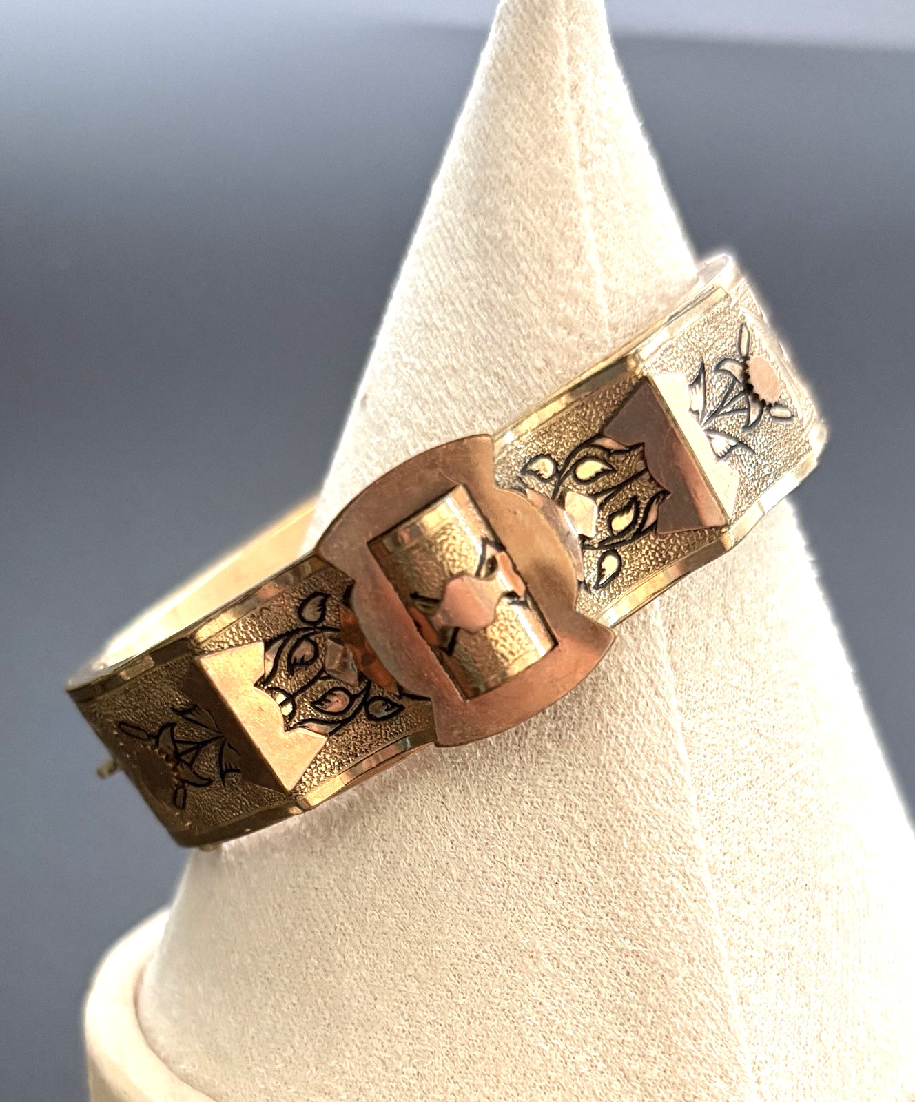 Antique Gold Filled Vic Etruscan Taille D’Epargne Black Enamel Bangle